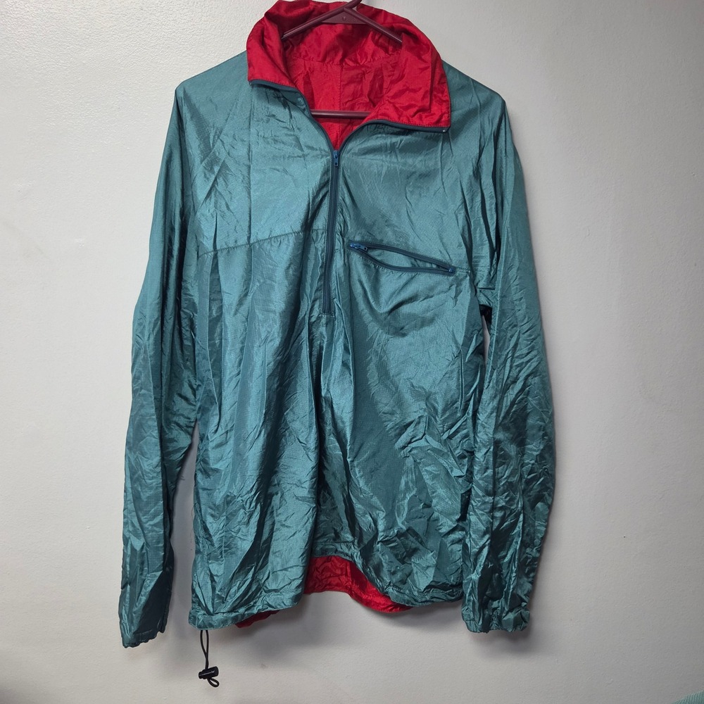 LL Bean Packable Pullover Lightweight Hiking Reversible Mens Jacket Teal Red